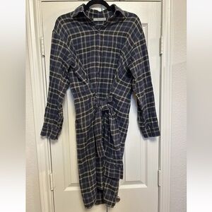 Good Used Condition - VINCE - Coastal Blue Plaid Tie-Front Dress - Size S